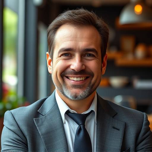 Portrait of Restaurant Manager Jean-Pierre Moreau, smiling in a suit.
